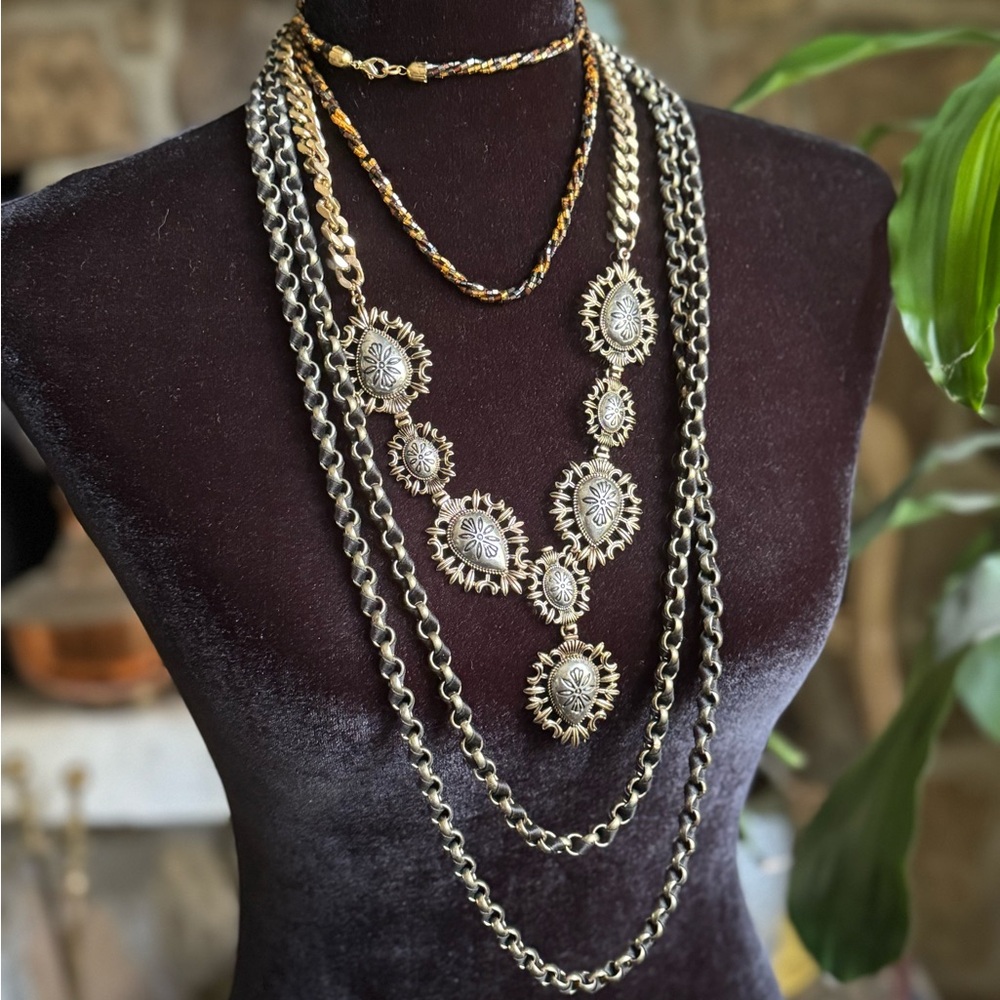 Gold and Silver Layered Bohemian Necklace Set